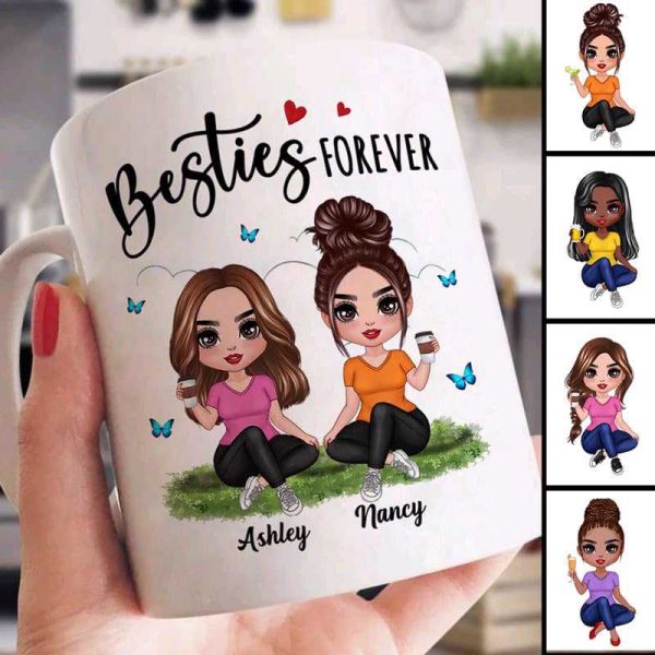 Butterflies Doll Women Sitting Friends Sisters Besties Forever Personalized Mug Butterflies Doll Women Sitting Friends Sisters Besties Forever Personalized Mug
