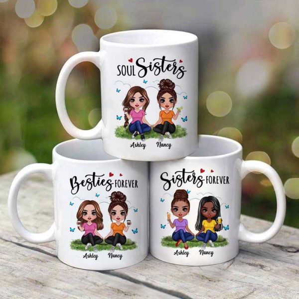 Butterflies Doll Women Sitting Friends Sisters Besties Forever Personalized Mug Butterflies Doll Women Sitting Friends Sisters Besties Forever Personalized Mug