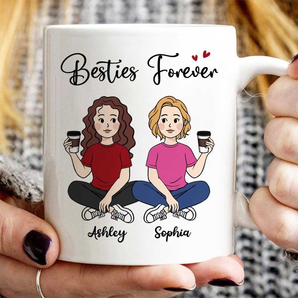 Cartoon Chibi Besties Sisters Sitting Gift For Best Friends Personalized Mug
