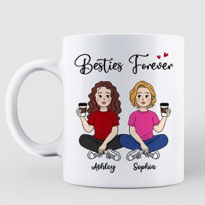 Cartoon Chibi Besties Sisters Sitting Gift For Best Friends Personalized Mug