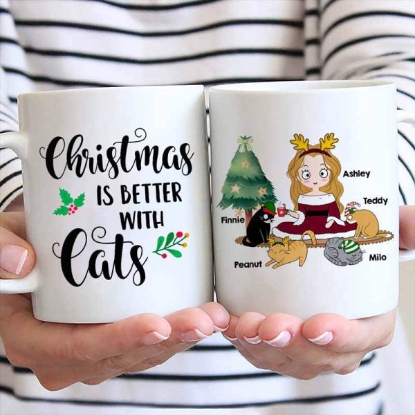 Cat Mom Cartoon Girl Personalized Coffee Mug Cat Mom Cartoon Girl Personalized Coffee Mug