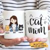 Cat Mom Chibi Girl And Sitting Cat Personalized Coffee Mug Cat Mom Chibi Girl And Sitting Cat Personalized Coffee Mug
