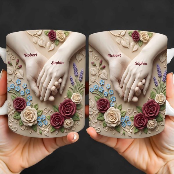 Celebrate Love And Commitment, Hands And Roses - Personalized Custom Coffee Mug - CPL1187_MG