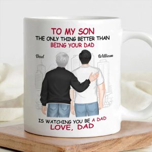Ceramic Mug for Son from Dad, Warm Family Artwork, Keeps Hot Drinks, Creative Gift for New Dads, Birthdays or Father's Day