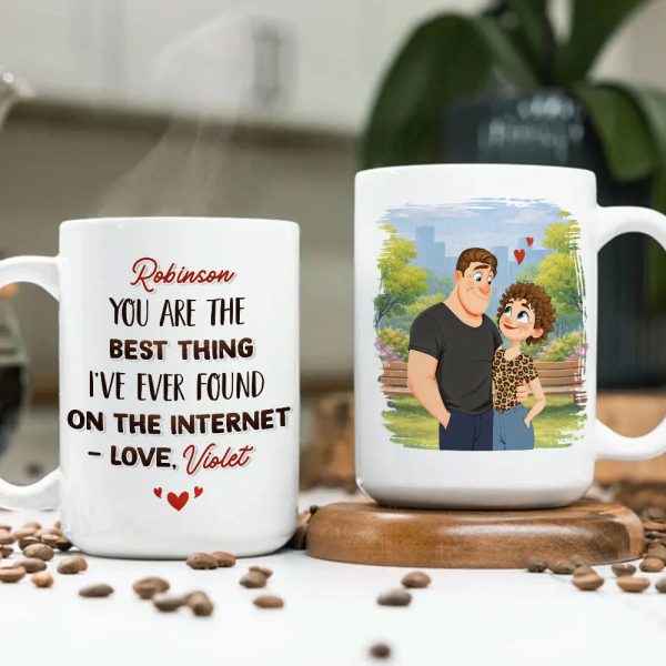 Ceramic Mug Personalized with Sweet Internet Love Message, Park Couple Art, Unique Valentine's Day Gift for Couple Ceramic Mug Personalized with Sweet Internet Love Message, Park Couple Art, Unique Valentine's Day Gift for Couple
