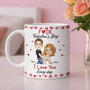 Ceramic Mug With Playful Valentine Hearts and Kiss Prints, Personalized Couple Gift, Funny Romantic Daily Coffee Surprise