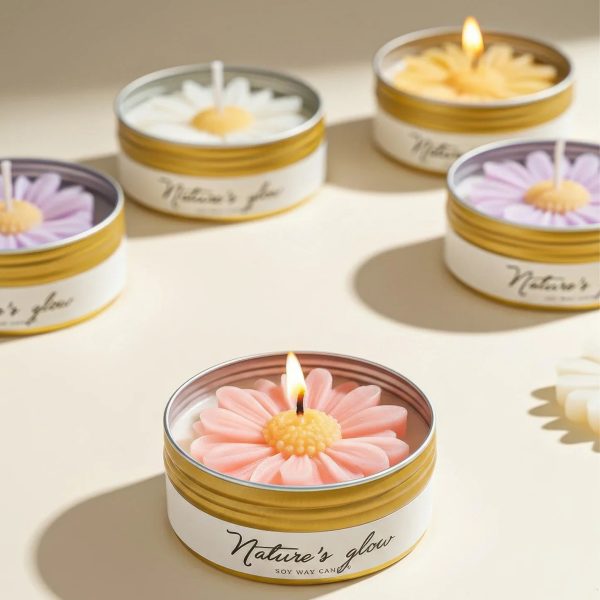 Chamomile Scented Soy Wax Candle in Flower Tin Chamomile Scented Soy Wax Candle in Flower Tin