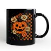 Checkered Floral Pumpkin Personalized Mug, Retro Preppy Halloween Gift with Custom Name for Spooky Season Vibes Checkered Floral Pumpkin Personalized Mug, Retro Preppy Halloween Gift with Custom Name for Spooky Season Vibes