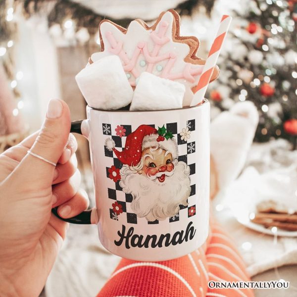 Checkered Santa Claus Vintage Personalized Mug, Retro Merry Christmas Gift with Custom Name Checkered Santa Claus Vintage Personalized Mug, Retro Merry Christmas Gift with Custom Name