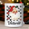 Checkered Santa Claus Vintage Personalized Mug, Retro Merry Christmas Gift with Custom Name Checkered Santa Claus Vintage Personalized Mug, Retro Merry Christmas Gift with Custom Name