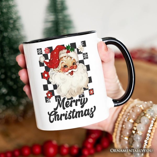 Checkered Santa Claus Vintage Personalized Mug, Retro Merry Christmas Gift with Custom Name Checkered Santa Claus Vintage Personalized Mug, Retro Merry Christmas Gift with Custom Name