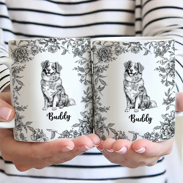 Chinoiserie Toile Dog - Personalized White Edge-to-Edge Mug Chinoiserie Toile Dog - Personalized White Edge-to-Edge Mug