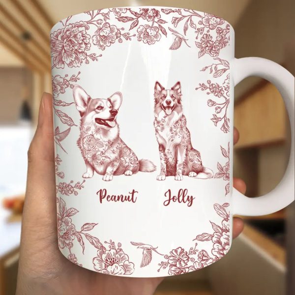 Chinoiserie Toile Dog - Personalized White Edge-to-Edge Mug Chinoiserie Toile Dog - Personalized White Edge-to-Edge Mug
