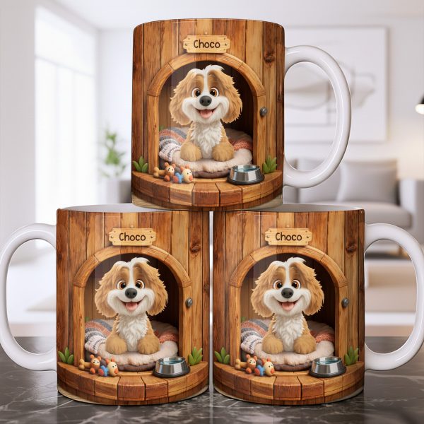 Choco, Cute Dog In A Cozy Dog House - Personalized Custom Coffee Mug - DOG135_MG Choco, Cute Dog In A Cozy Dog House - Personalized Custom Coffee Mug - DOG135_MG