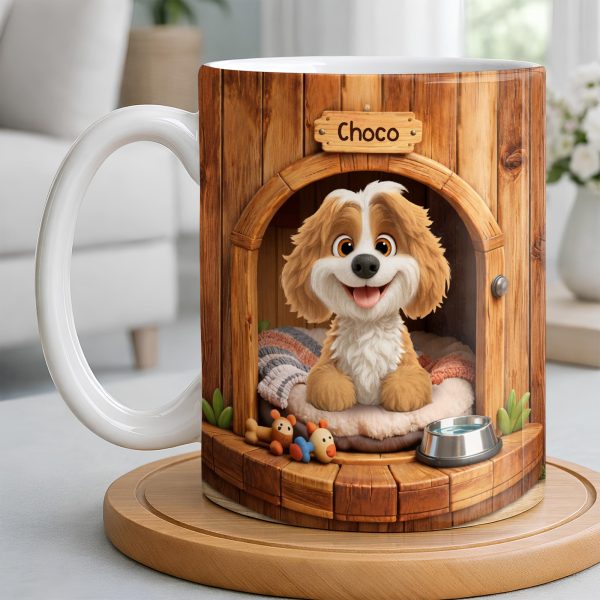 Choco, Cute Dog In A Cozy Dog House - Personalized Custom Coffee Mug - DOG135_MG Choco, Cute Dog In A Cozy Dog House - Personalized Custom Coffee Mug - DOG135_MG