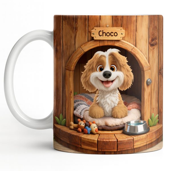 Choco, Cute Dog In A Cozy Dog House - Personalized Custom Coffee Mug - DOG135_MG Choco, Cute Dog In A Cozy Dog House - Personalized Custom Coffee Mug - DOG135_MG