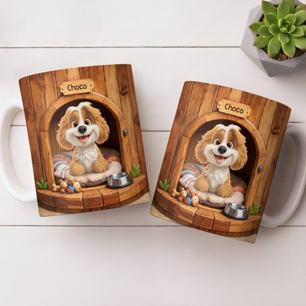 Choco, Cute Dog In A Cozy Dog House - Personalized Custom Coffee Mug - DOG135_MG Choco, Cute Dog In A Cozy Dog House - Personalized Custom Coffee Mug - DOG135_MG