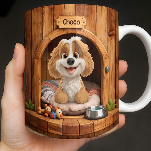 Choco, Cute Dog In A Cozy Dog House - Personalized Custom Coffee Mug - DOG135_MG Choco, Cute Dog In A Cozy Dog House - Personalized Custom Coffee Mug - DOG135_MG