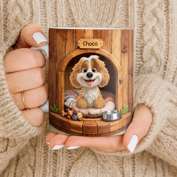 Choco, Cute Dog In A Cozy Dog House - Personalized Custom Coffee Mug - DOG135_MG Choco, Cute Dog In A Cozy Dog House - Personalized Custom Coffee Mug - DOG135_MG