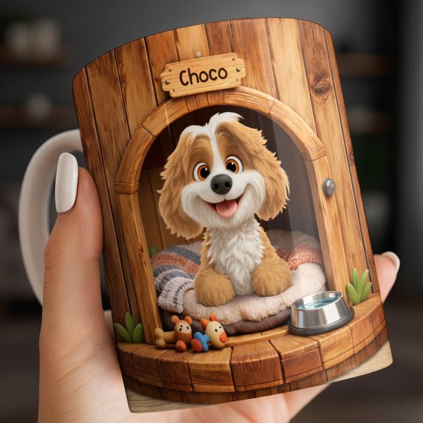 Choco, Cute Dog In A Cozy Dog House - Personalized Custom Coffee Mug - DOG135_MG Choco, Cute Dog In A Cozy Dog House - Personalized Custom Coffee Mug - DOG135_MG