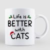 Christmas Cat Mom Sitting On Bed Life Is Better With Cats Personalized Mug