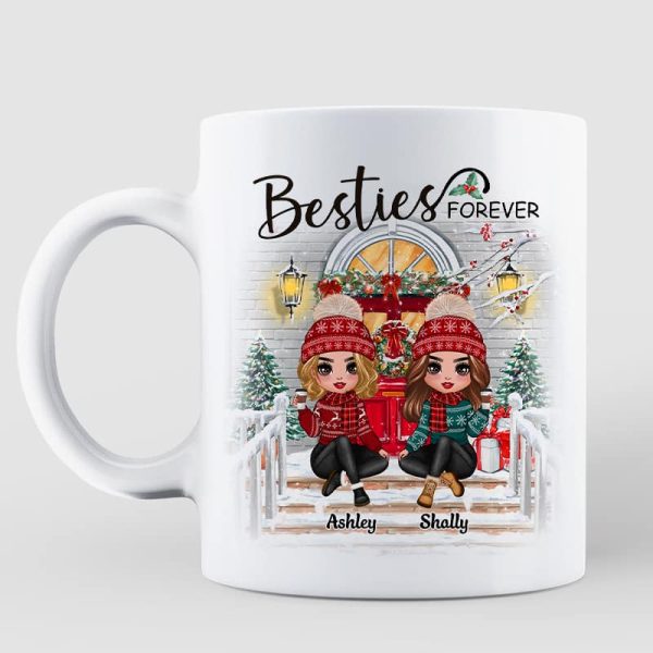 Christmas Doll Sitting Best Friends Sisters Front Porch Personalized Mug Christmas Doll Sitting Best Friends Sisters Front Porch Personalized Mug