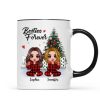 Christmas Pajamas Doll Besties Sisters Sitting Beside Christmas Tree Personalized Mug Christmas Pajamas Doll Besties Sisters Sitting Beside Christmas Tree Personalized Mug
