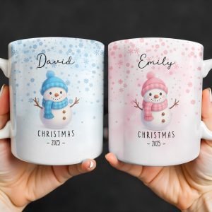 Christmas Snowman And Snowflakes Design - Personalized Custom Coffee Mug - XMAS083_MG