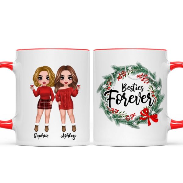 Christmas Wreath Doll Besties Standing Personalized Mug Christmas Wreath Doll Besties Standing Personalized Mug
