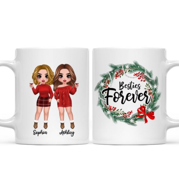 Christmas Wreath Doll Besties Standing Personalized Mug Christmas Wreath Doll Besties Standing Personalized Mug