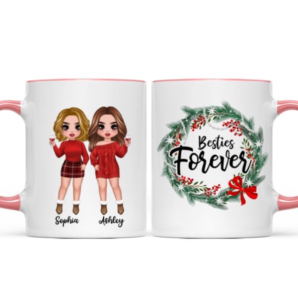 Christmas Wreath Doll Besties Standing Personalized Mug Christmas Wreath Doll Besties Standing Personalized Mug