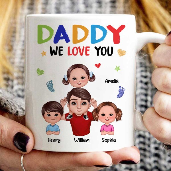 Colorful Doll Dad And Kid I Love You Piggyback Personalized Mug