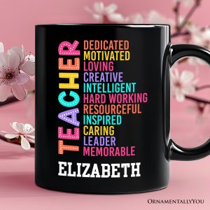 Colorful Teacher Acronym Personalized Mug, Motivational Gift with Custom Name for Educators