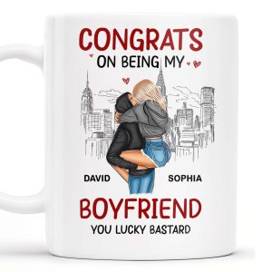 Congrats On Being My Boyfriend City Skyline Mug - Personalized Custom Coffee Mug - CPL274_MG