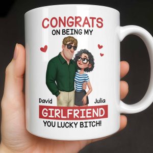 Congrats On Being My Girlfriend, Couple With Hearts - Personalized Custom Coffee Mug - CPL1344_MG