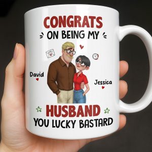 Congrats On Being My Husband, Hearts and Couple Design - Personalized Custom Coffee Mug - CPL1338_MG