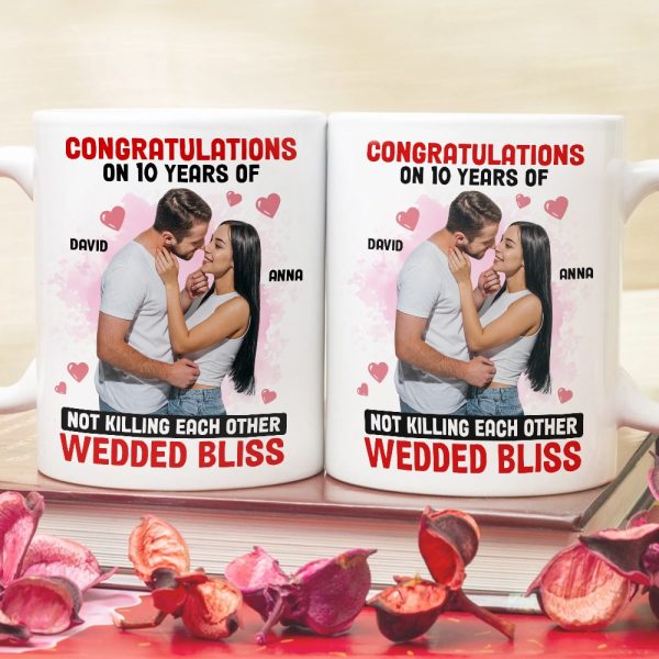 Congratulations On 10 Years Of Wedded Bliss, Funny Custom Couple Photo Coffee Mug, Gift For Couple, Valentine's Gift Congratulations On 10 Years Of Wedded Bliss, Funny Custom Couple Photo Coffee Mug, Gift For Couple, Valentine's Gift