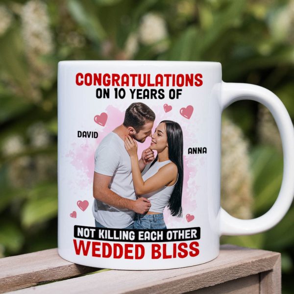 Congratulations On 10 Years Of Wedded Bliss, Funny Custom Couple Photo Coffee Mug, Gift For Couple, Valentine's Gift Congratulations On 10 Years Of Wedded Bliss, Funny Custom Couple Photo Coffee Mug, Gift For Couple, Valentine's Gift