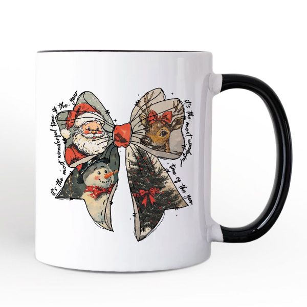 Coquette Christmas Bow Personalized Mug, It's Most Wonderful Time Of The Year Vintage Gift with Custom Name Coquette Christmas Bow Personalized Mug, It's Most Wonderful Time Of The Year Vintage Gift with Custom Name