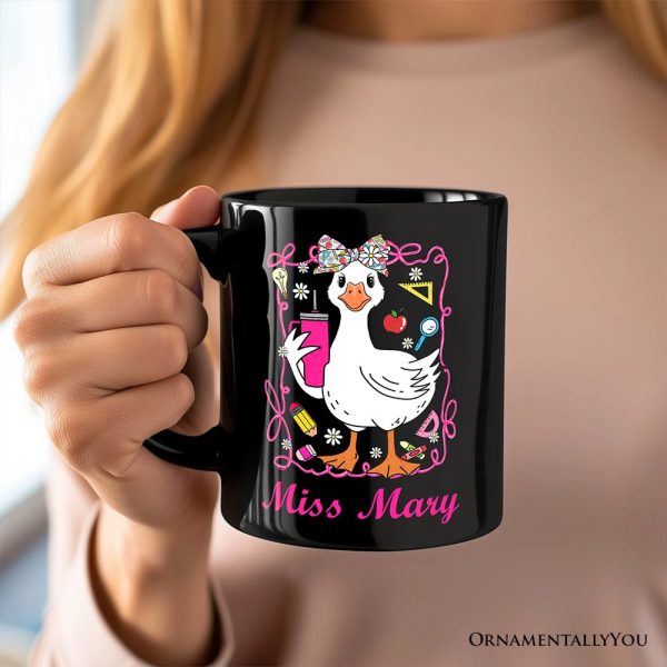 Coquette Teacher Goose Personalized Mug, Funny Gift with Custom Name Coquette Teacher Goose Personalized Mug, Funny Gift with Custom Name