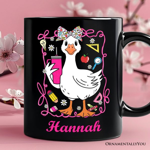 Coquette Teacher Goose Personalized Mug, Funny Gift with Custom Name Coquette Teacher Goose Personalized Mug, Funny Gift with Custom Name