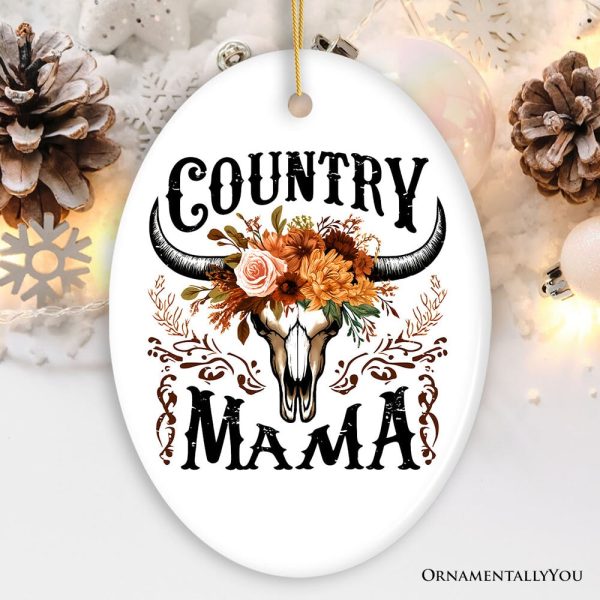 Country Mama Floral Vintage Ornament, Western Buffalo Skull Christmas Gift for Moms Country Mama Floral Vintage Ornament, Western Buffalo Skull Christmas Gift for Moms