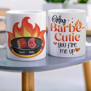 Couple BBQ Hey Barbe-Cutie You Fire Me Up, Personalized Coffee Mug, Funny Couple BBQ Party, Gift For Her/Him