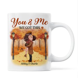 Couple Hugging Kissing In Fall Park Personalized Mug