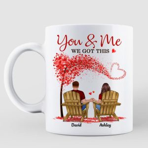 Couple Sitting Back View Under Heart Tree Personalized Circle Mug