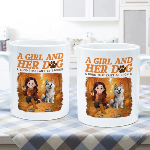 Cozy Fall Vibe Cute Cartoon Girl And Dog Bond That Can't Be Broken Personalized Mug