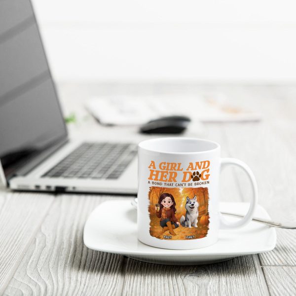 Cozy Fall Vibe Cute Cartoon Girl And Dog Bond That Can't Be Broken Personalized Mug
