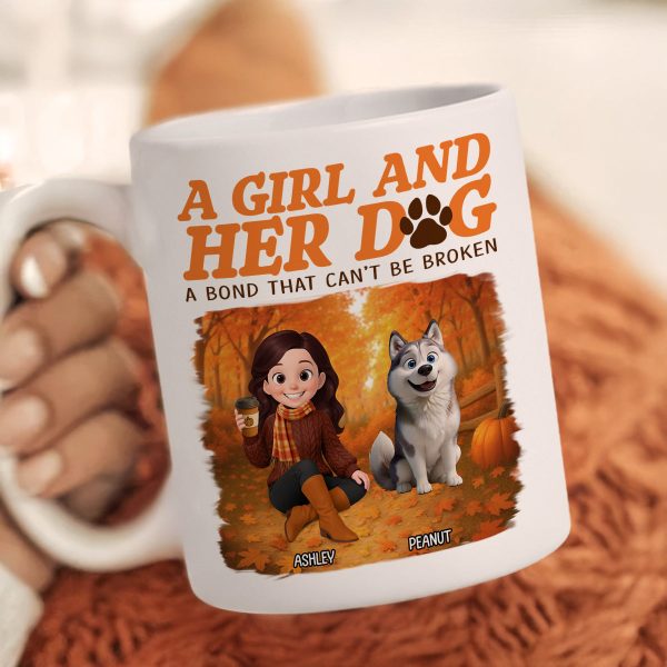 Cozy Fall Vibe Cute Cartoon Girl And Dog Bond That Can't Be Broken Personalized Mug