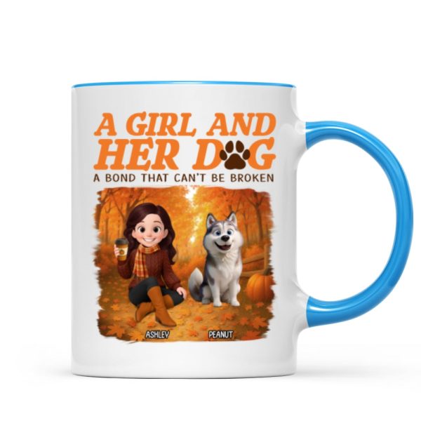 Cozy Fall Vibe Cute Cartoon Girl And Dog Bond That Can't Be Broken Personalized Mug
