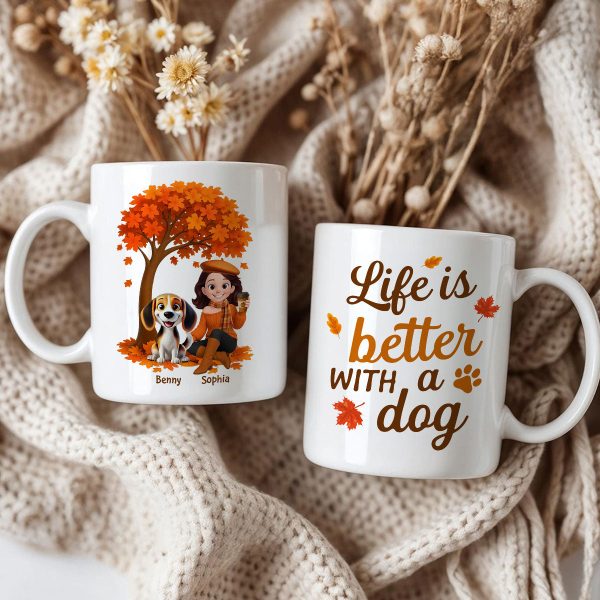 Cozy Fall Vibe Cute Cartoon Life Is Better With A Dog Personalized Mug